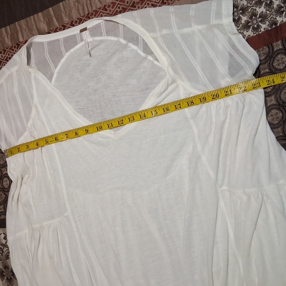 Free People Layered Shirt Linen Blend Neutral Short Sleeve Babydoll Ivory SzS - Picture 10 of 14